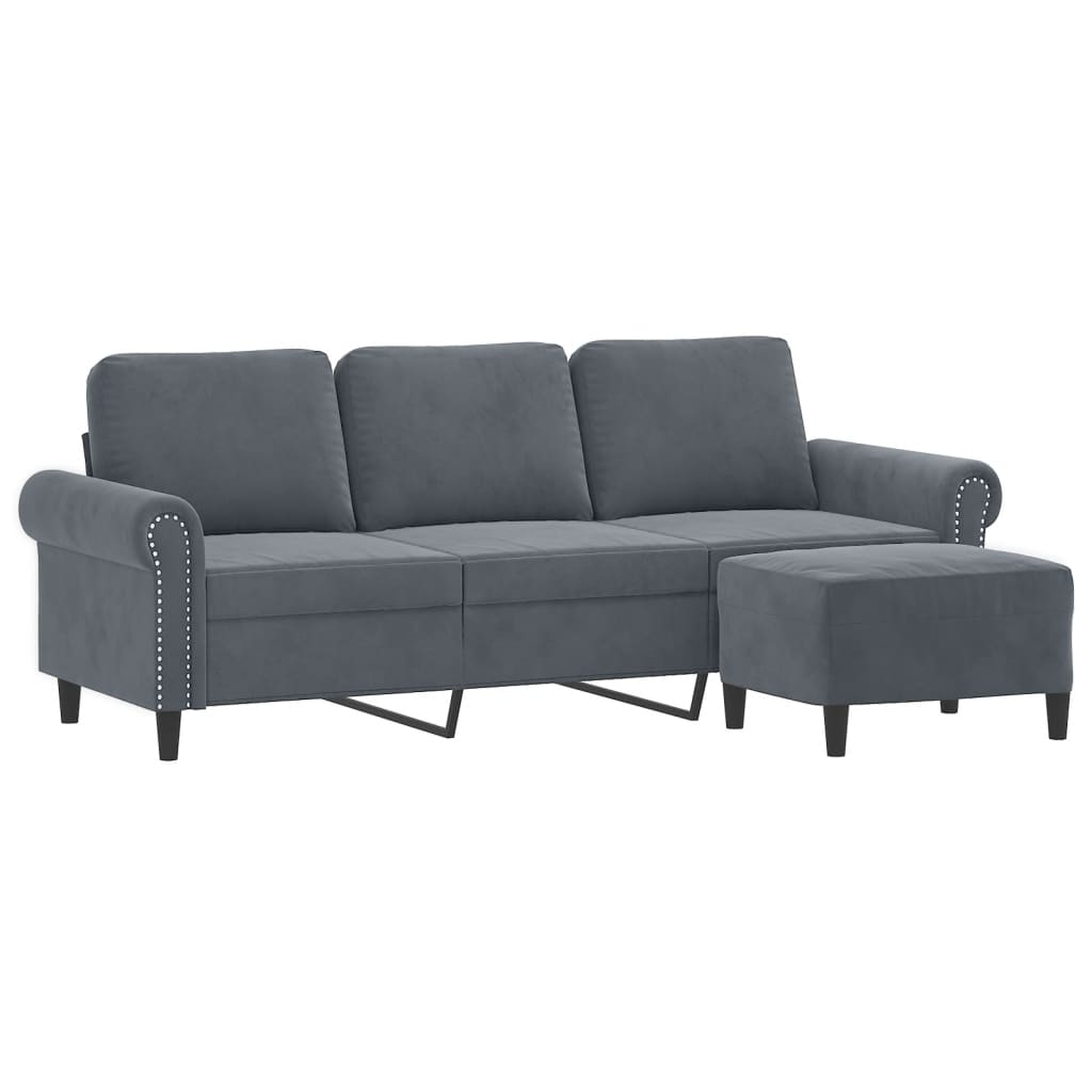 Trosjed s tabureom tamnosivi 180 cm baršunasti Siva