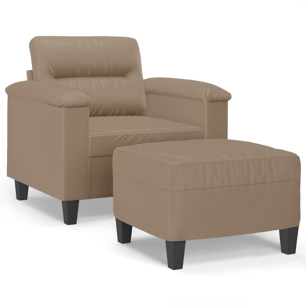 Fotelja s tabureom boja cappuccina 60 cm od umjetne kože Smeđa