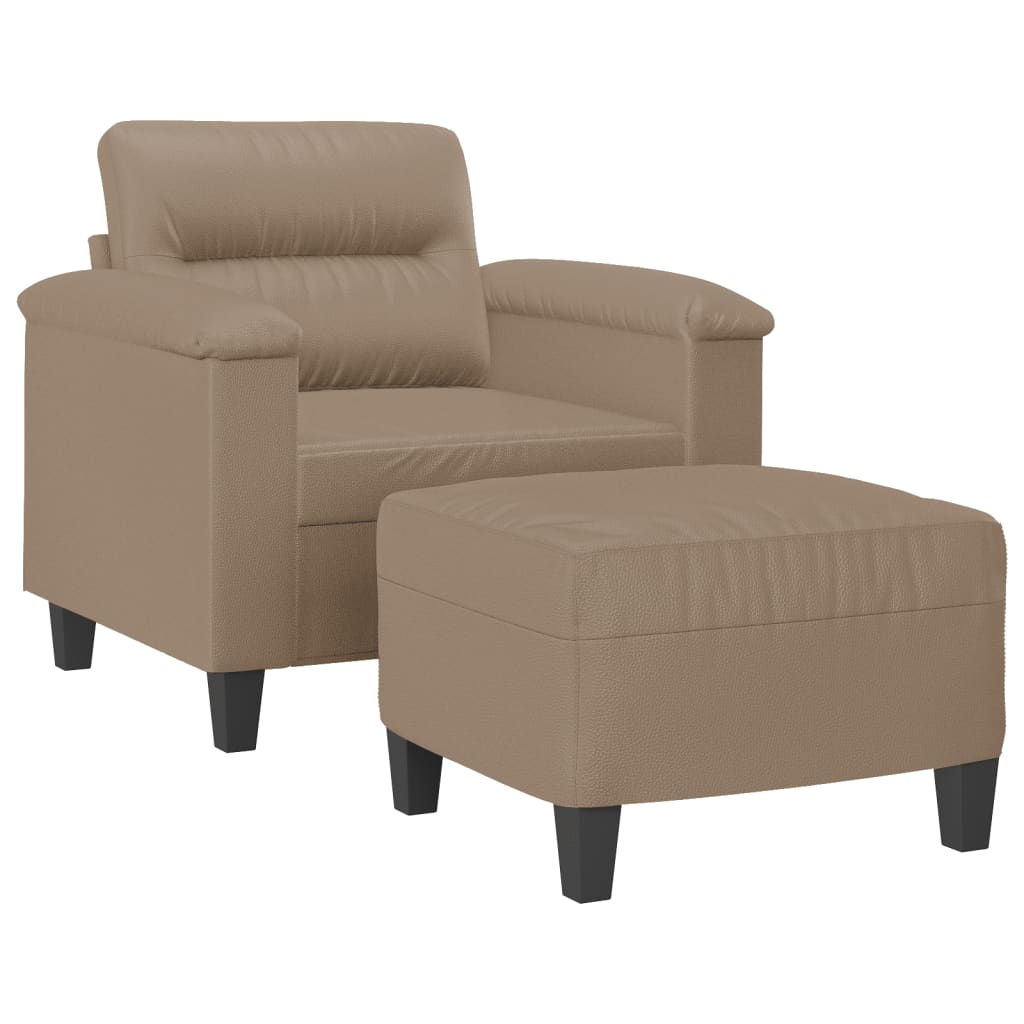 Fotelja s tabureom boja cappuccina 60 cm od umjetne kože Smeđa
