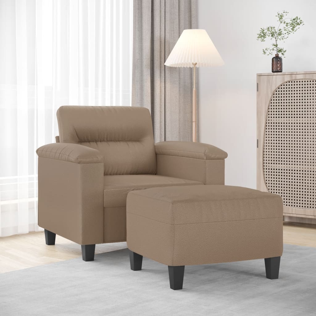 Fotelja s tabureom boja cappuccina 60 cm od umjetne kože Smeđa