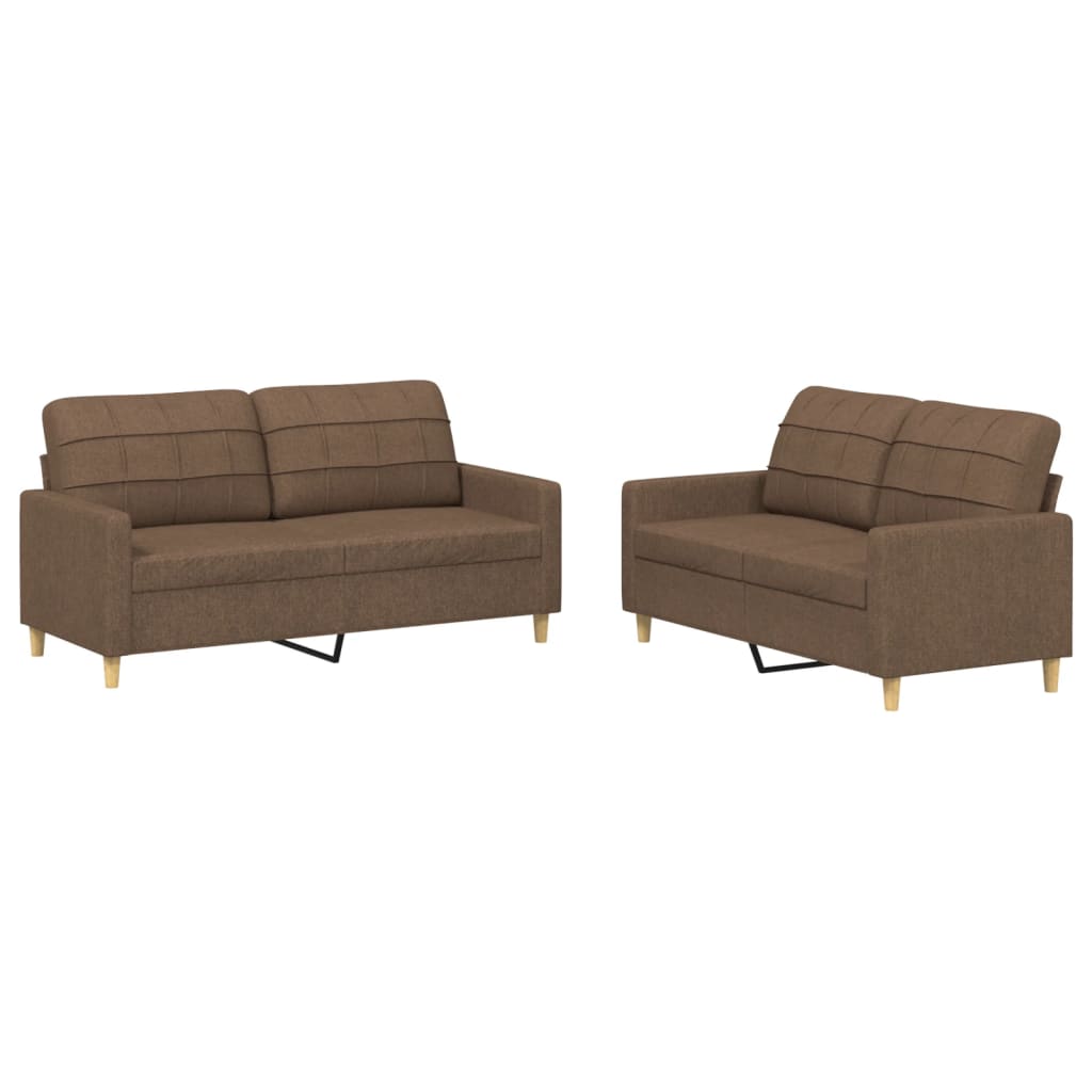2-dijelni set sofa s jastucima smeđi od tkanine Smeđa