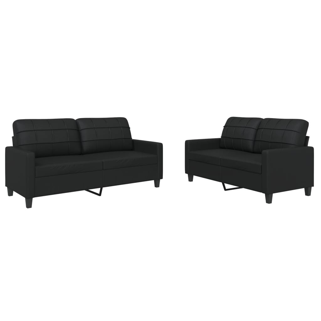2-dijelni set sofa s jastucima crni od umjetne kože Crna