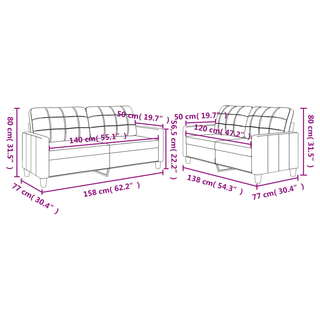 2-dijelni set sofa s jastucima crni od umjetne kože Crna