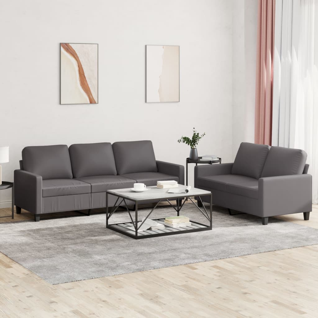2-dijelni set sofa s jastucima sivi od umjetne kože Siva