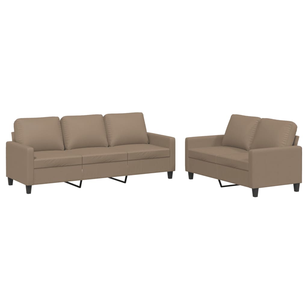2-dijelni set sofa s jastucima boja cappuccina od umjetne kože Smeđa