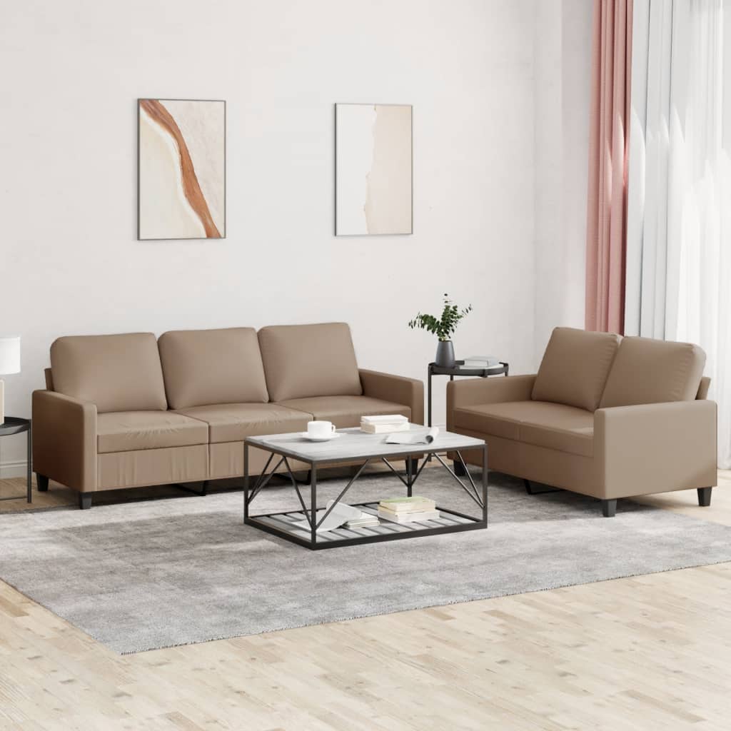 2-dijelni set sofa s jastucima boja cappuccina od umjetne kože Smeđa