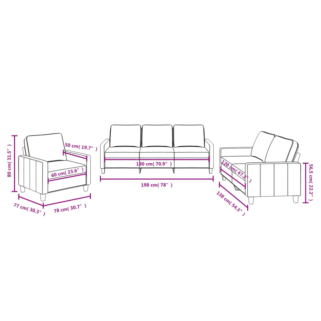 3-dijelni set sofa s jastucima crvena boja vina od tkanine