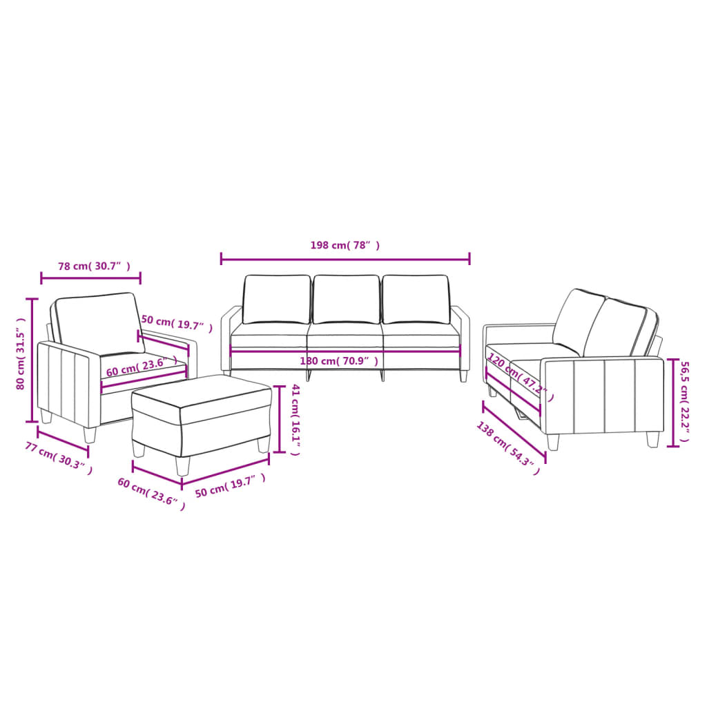4-dijelni set sofa s jastucima svjetlosivi od tkanine Siva
