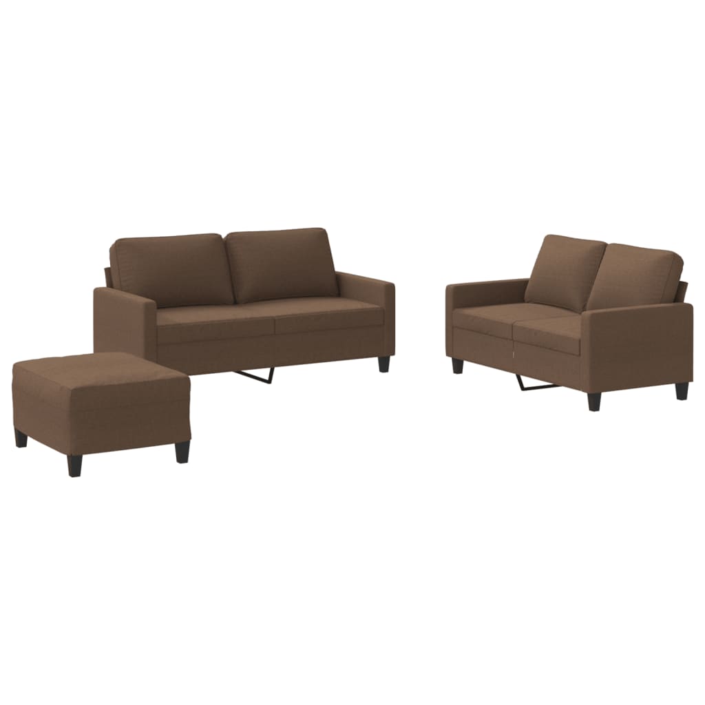 3-dijelni set sofa s jastucima smeđi od tkanine Smeđa