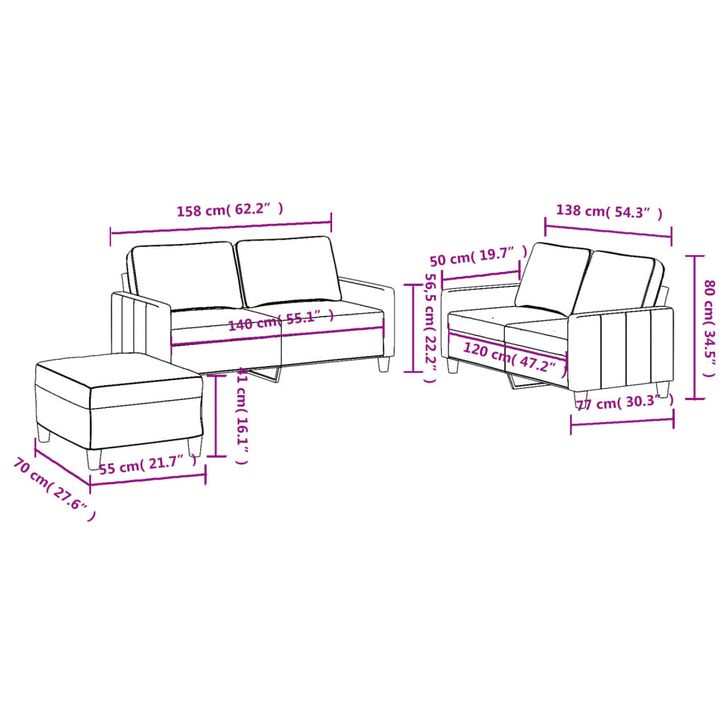 3-dijelni set sofa s jastucima smeđi od tkanine Smeđa