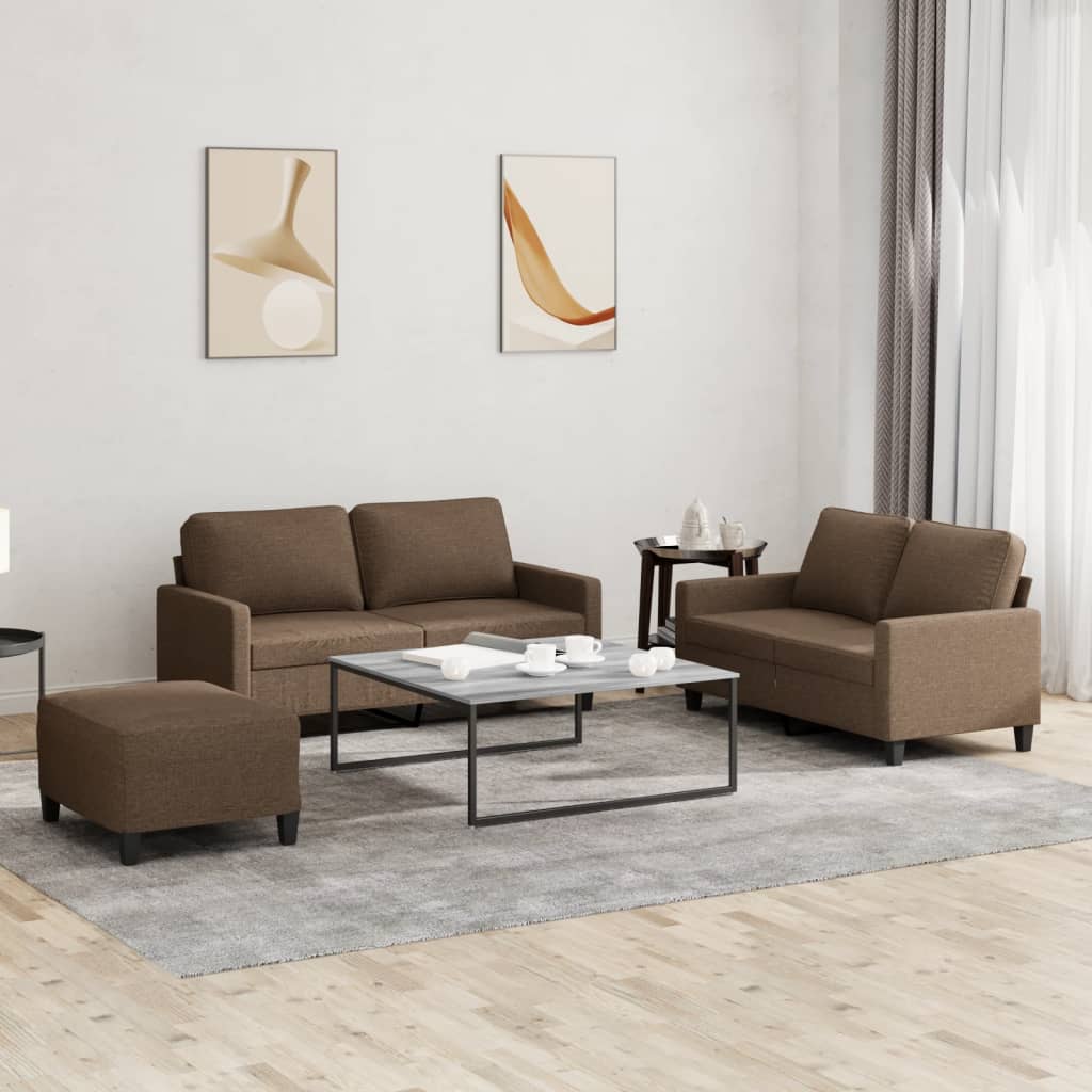 3-dijelni set sofa s jastucima smeđi od tkanine Smeđa