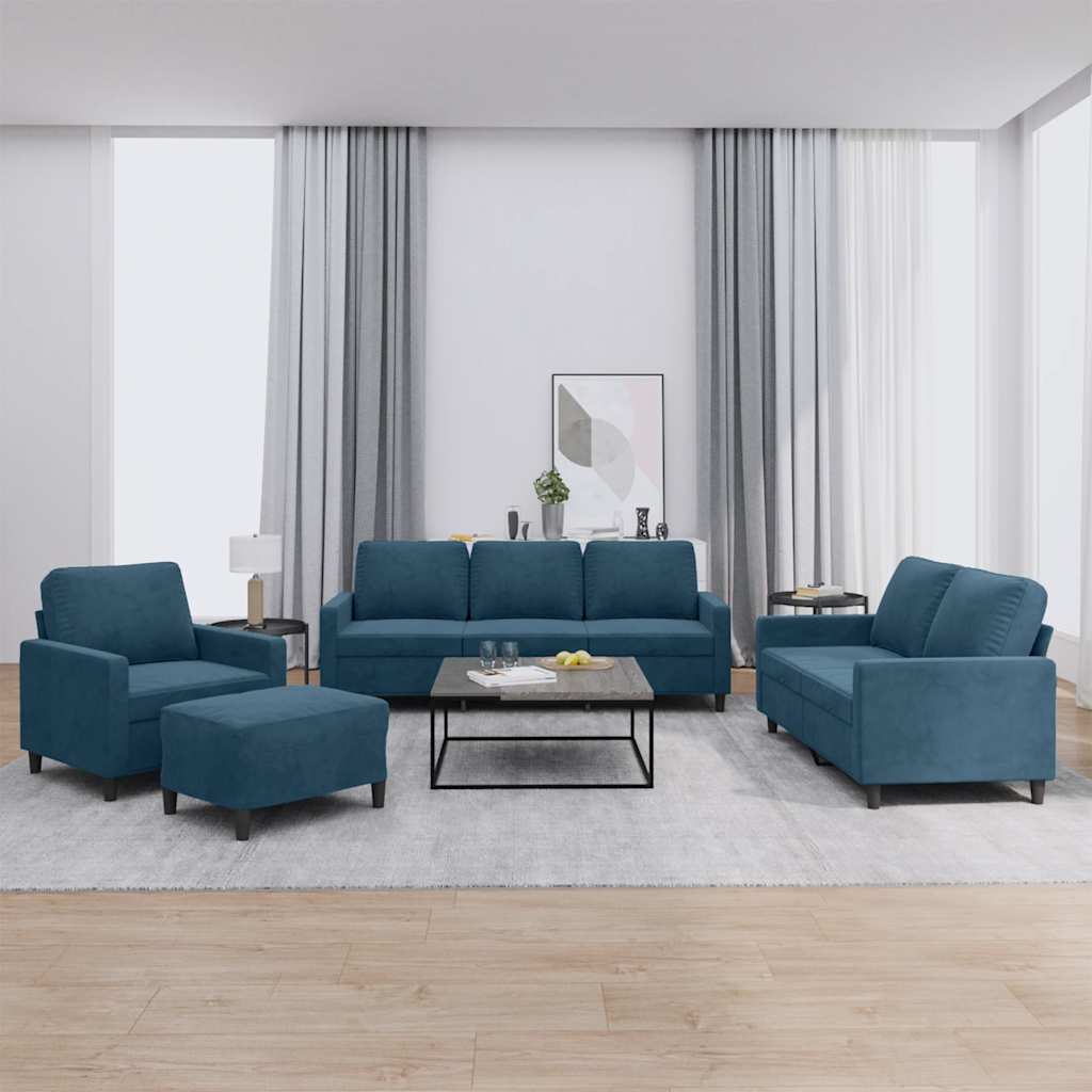 4-dijelni set sofa s jastucima plavi baršunasti Plava
