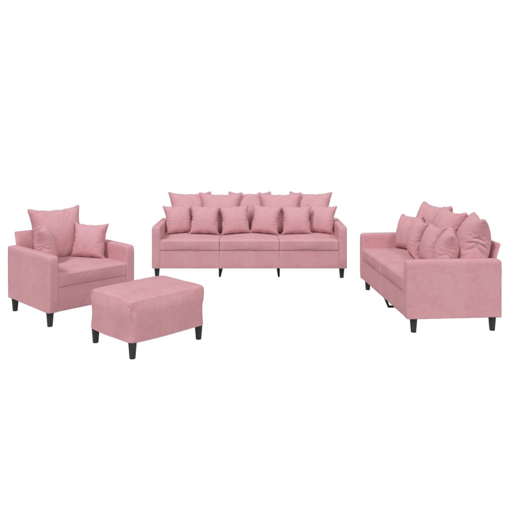 4-dijelni set sofa s jastucima ružičasti baršunasti