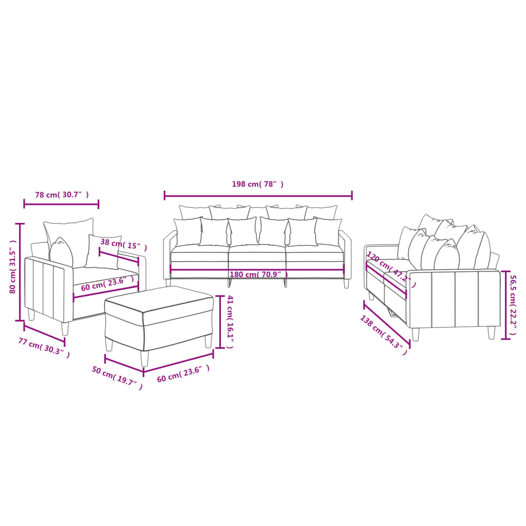 4-dijelni set sofa s jastucima ružičasti baršunasti