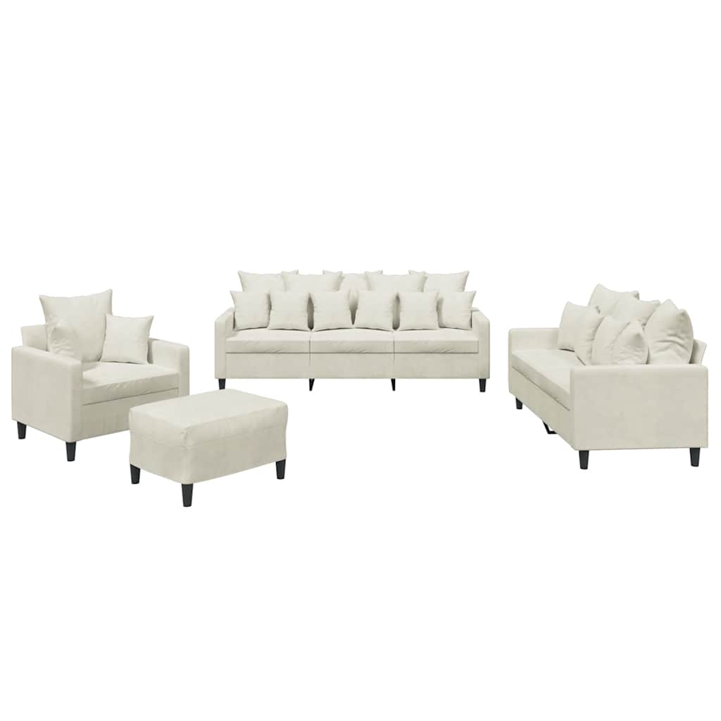 4-dijelni set sofa s jastucima krem baršunasti