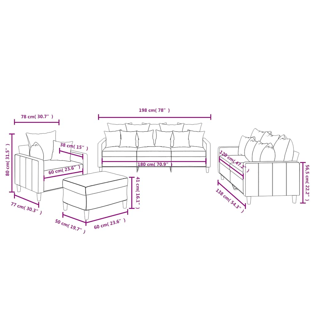 4-dijelni set sofa s jastucima krem baršunasti