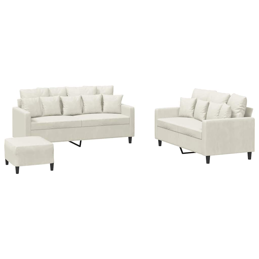 3-dijelni set sofa s jastucima krem baršunasti Krema