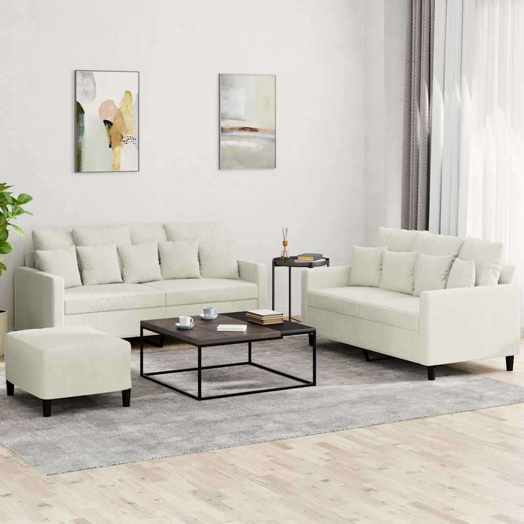 3-dijelni set sofa s jastucima krem baršunasti Krema