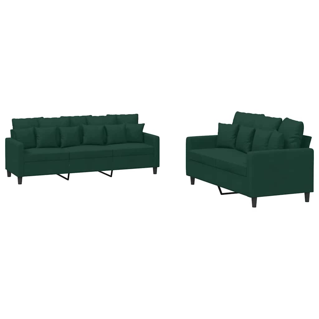 2-dijelni set sofa s jastucima tamnozeleni baršunasti Zelena