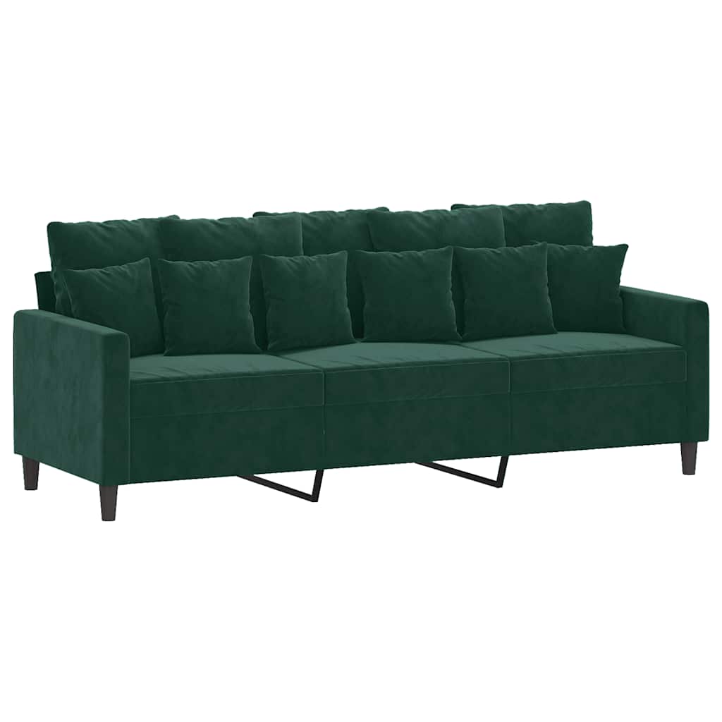 2-dijelni set sofa s jastucima tamnozeleni baršunasti Zelena