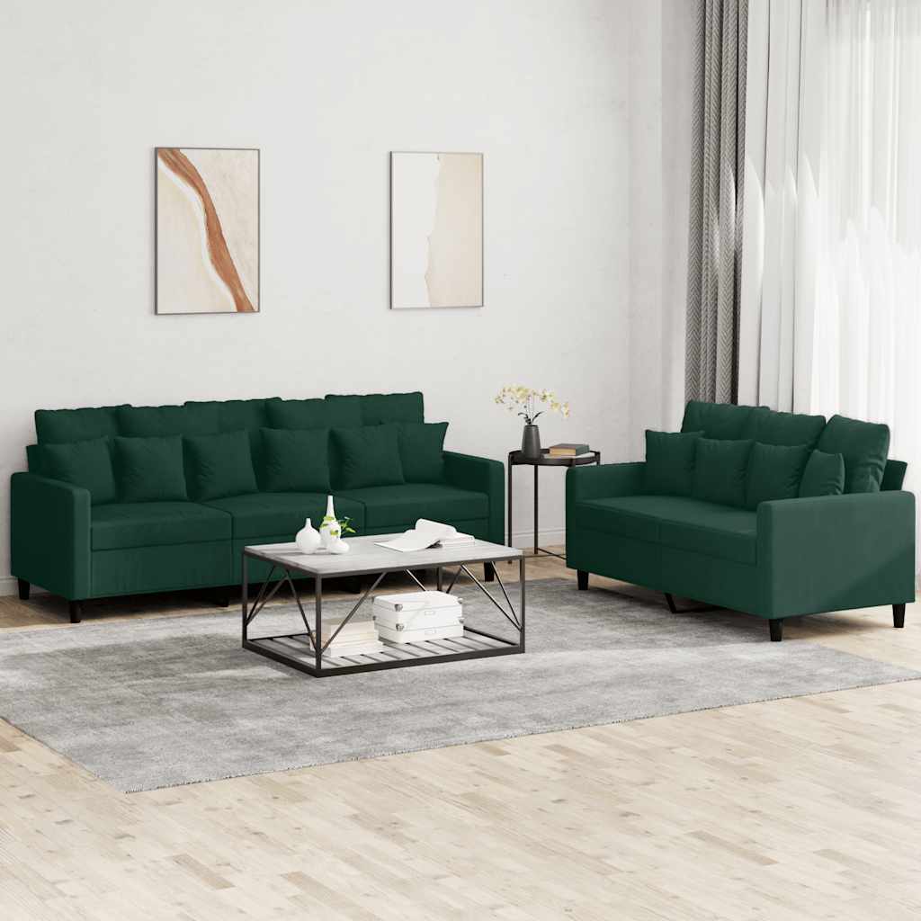 2-dijelni set sofa s jastucima tamnozeleni baršunasti Zelena