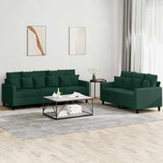 2-dijelni set sofa s jastucima tamnozeleni baršunasti Zelena