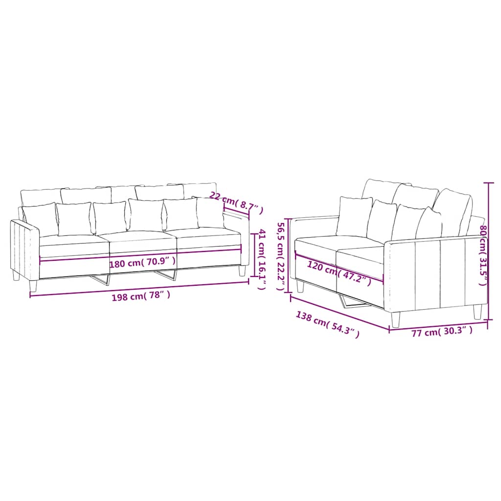 2-dijelni set sofa s jastucima smeđi baršunasti