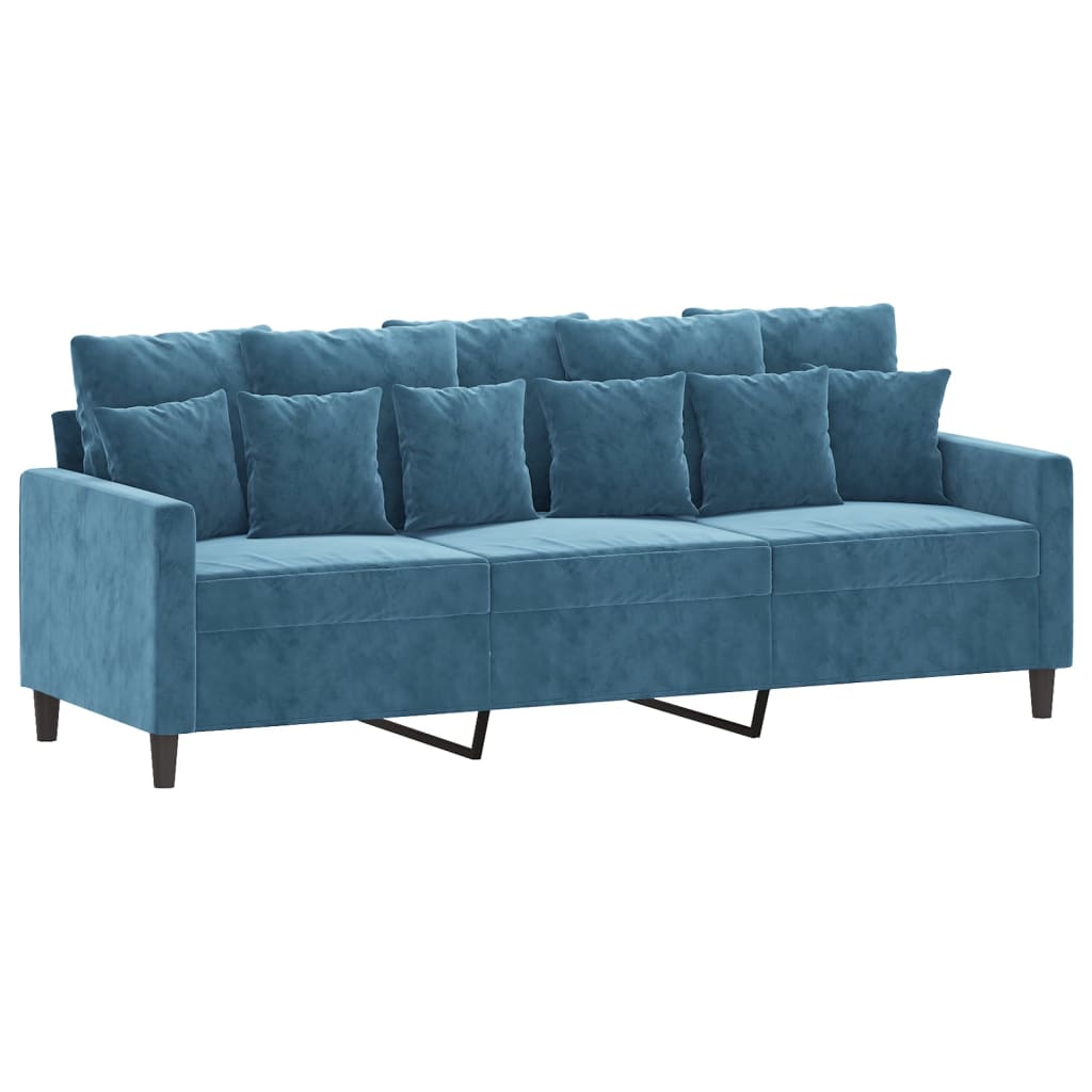 3-dijelni set sofa s jastucima plavi baršunasti Plava