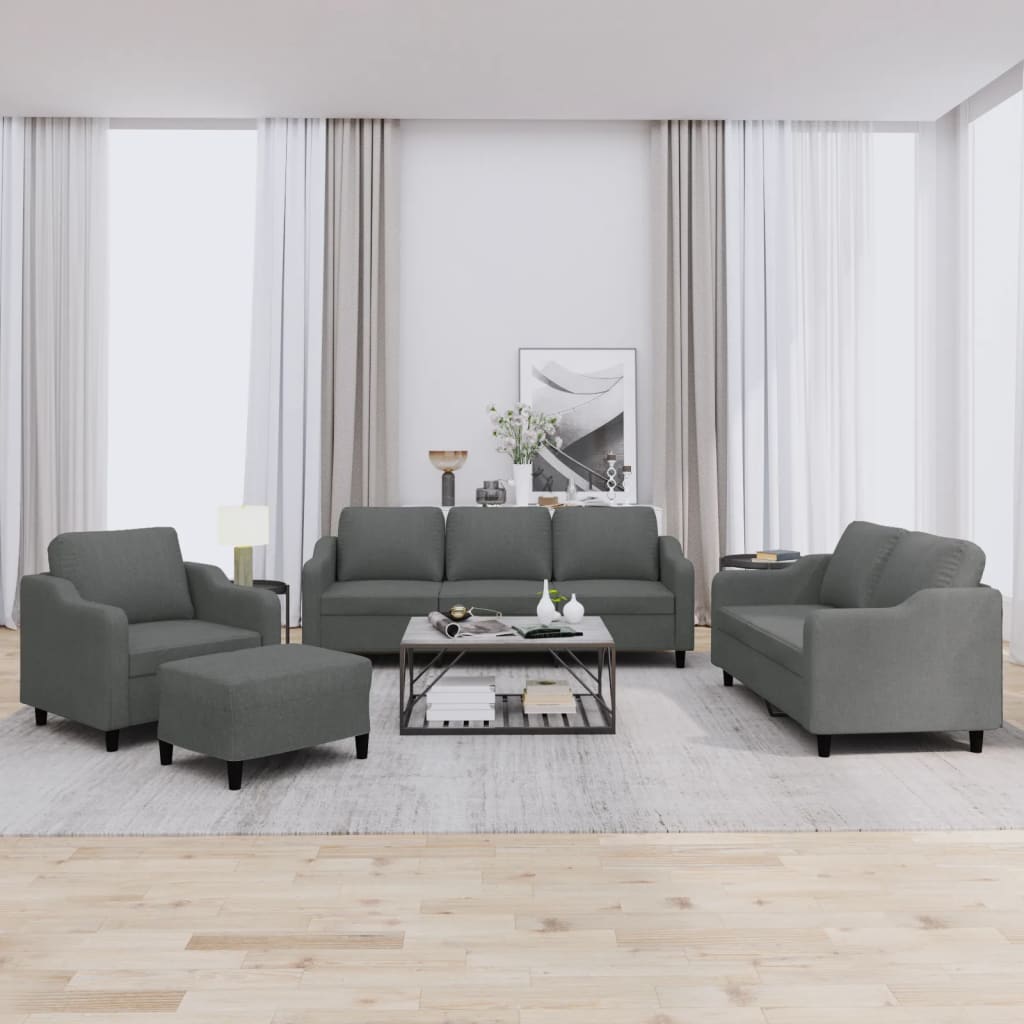 4-dijelni set sofa s jastucima tamnosivi od tkanine Siva