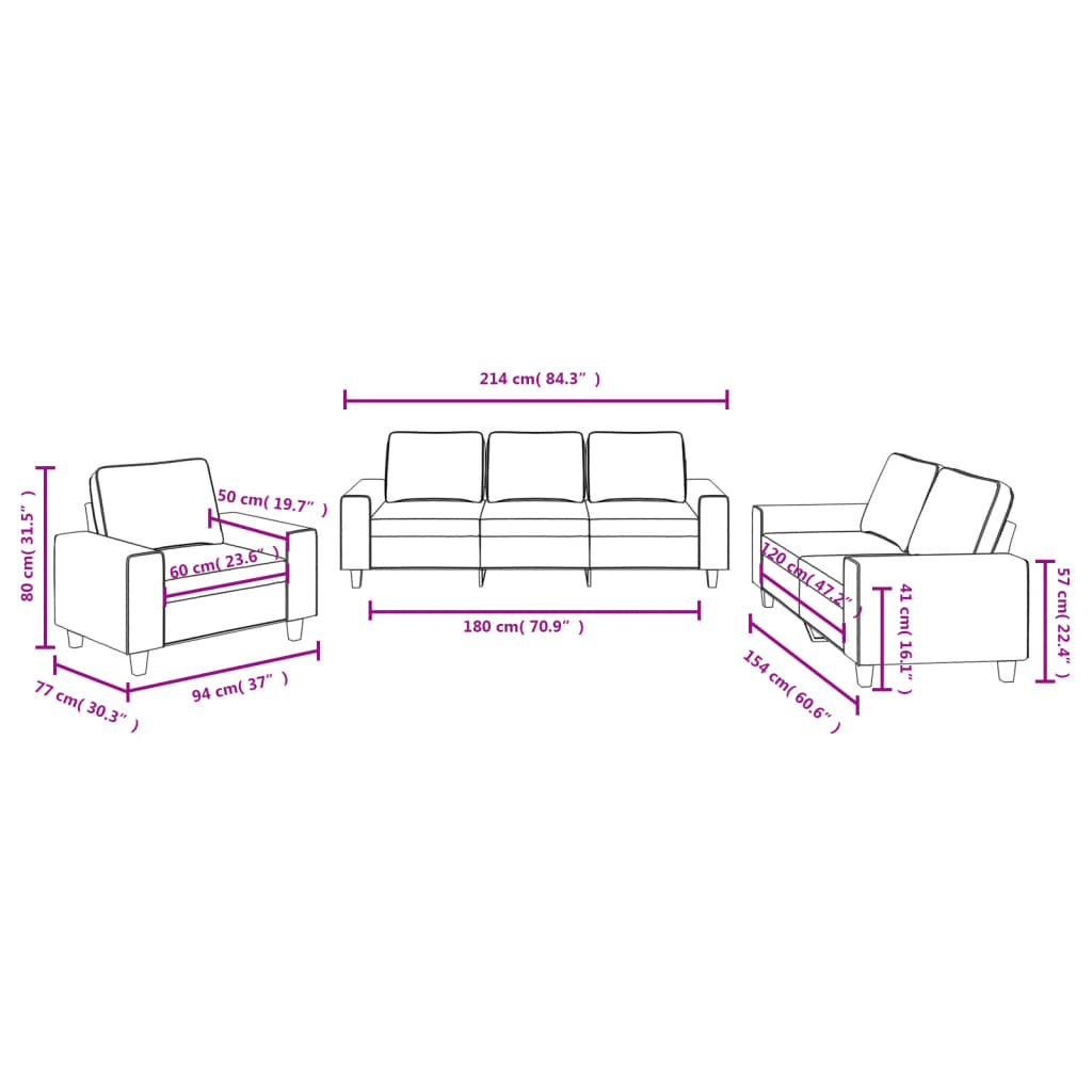3-dijelni set sofa smeđi od tkanine