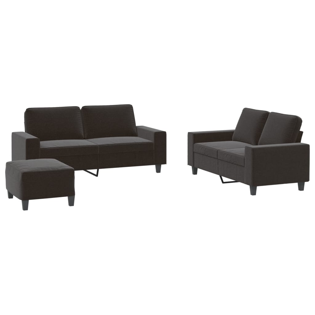 3-dijelni set sofa crni od tkanine Crna