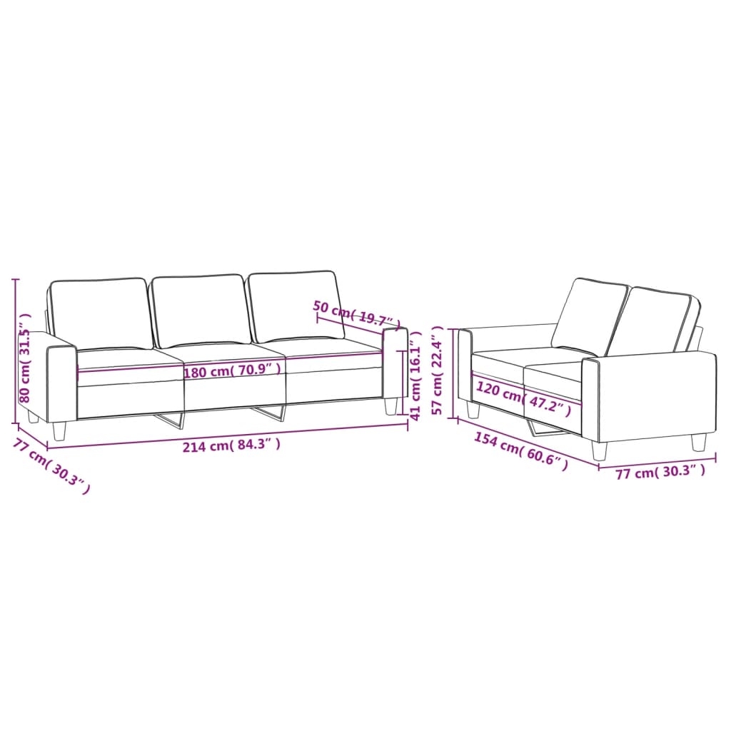 2-dijelni set sofa tamnosivi od tkanine