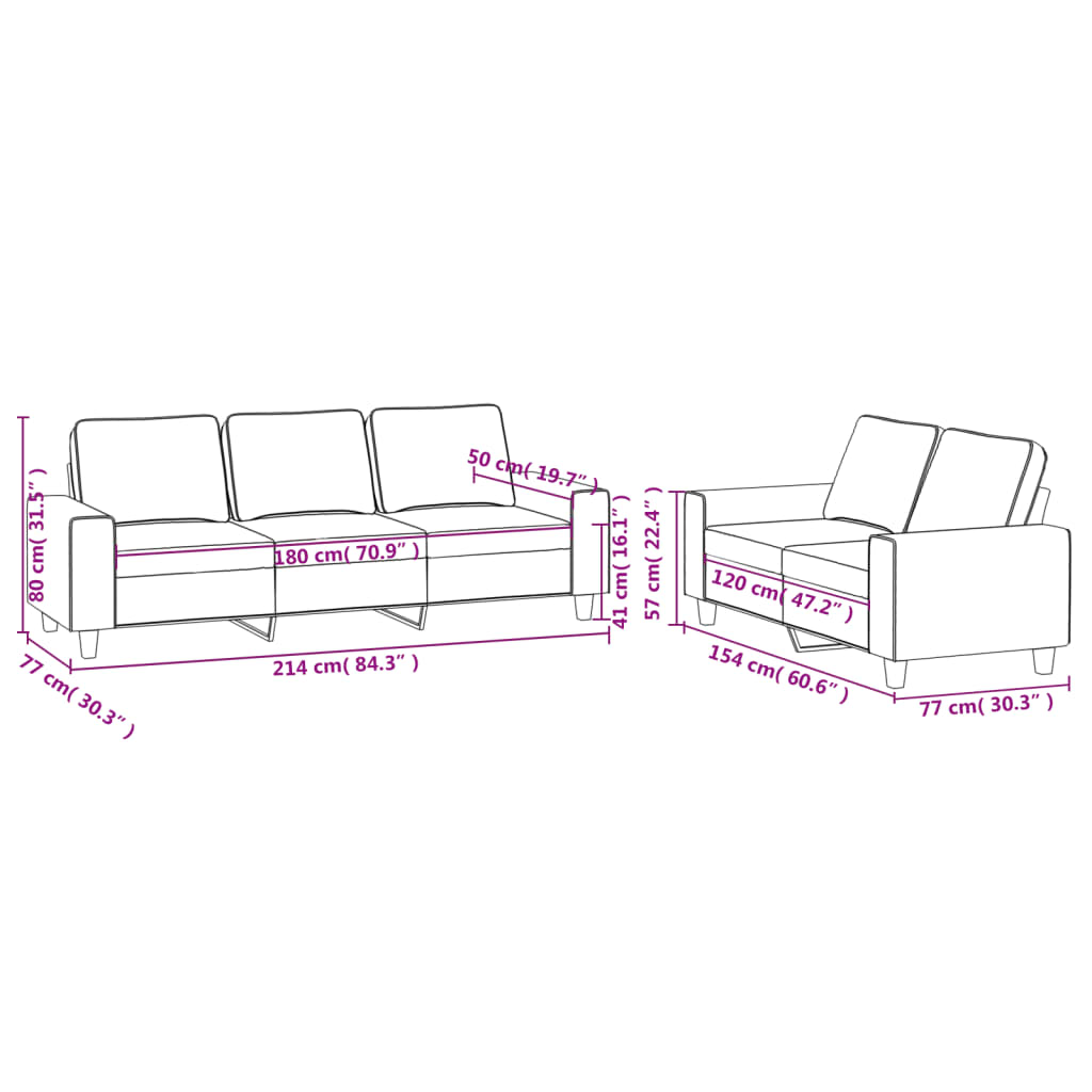 2-dijelni set sofa krem od tkanine Krema