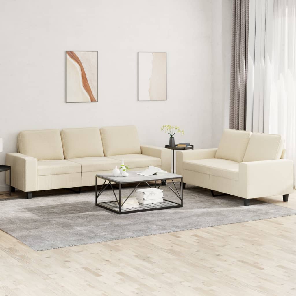 2-dijelni set sofa krem od tkanine Krema