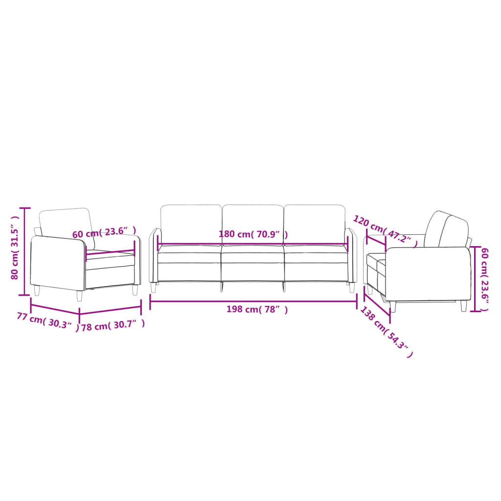 3-dijelni set sofa krem baršunasti Krema