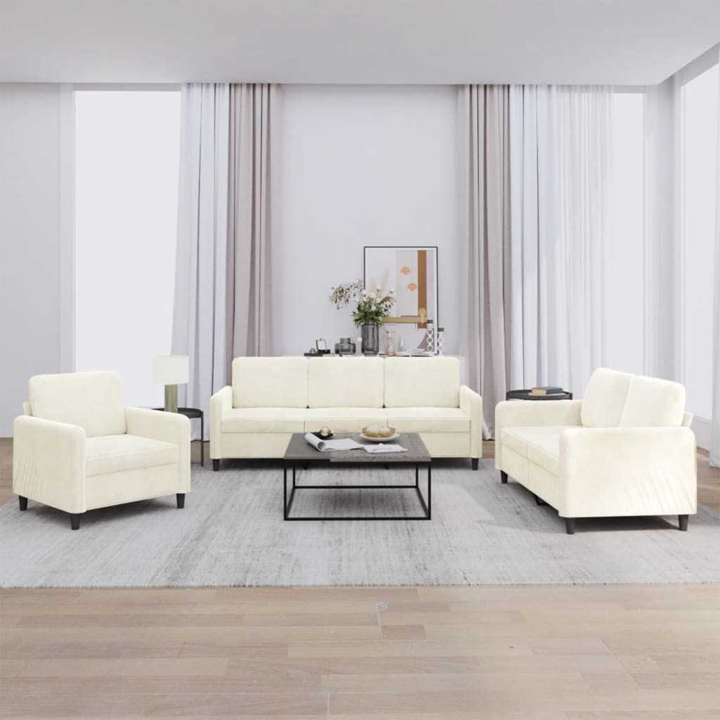 3-dijelni set sofa krem baršunasti Krema