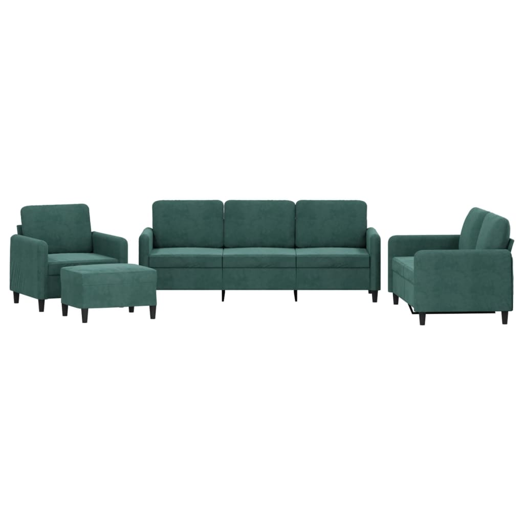 4-dijelni set sofa tamnozeleni baršunasti