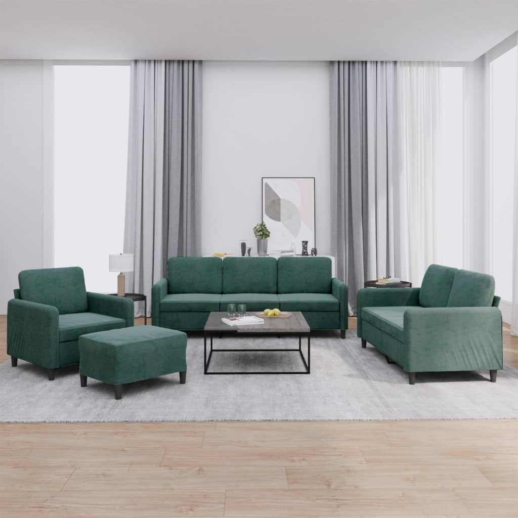 4-dijelni set sofa tamnozeleni baršunasti