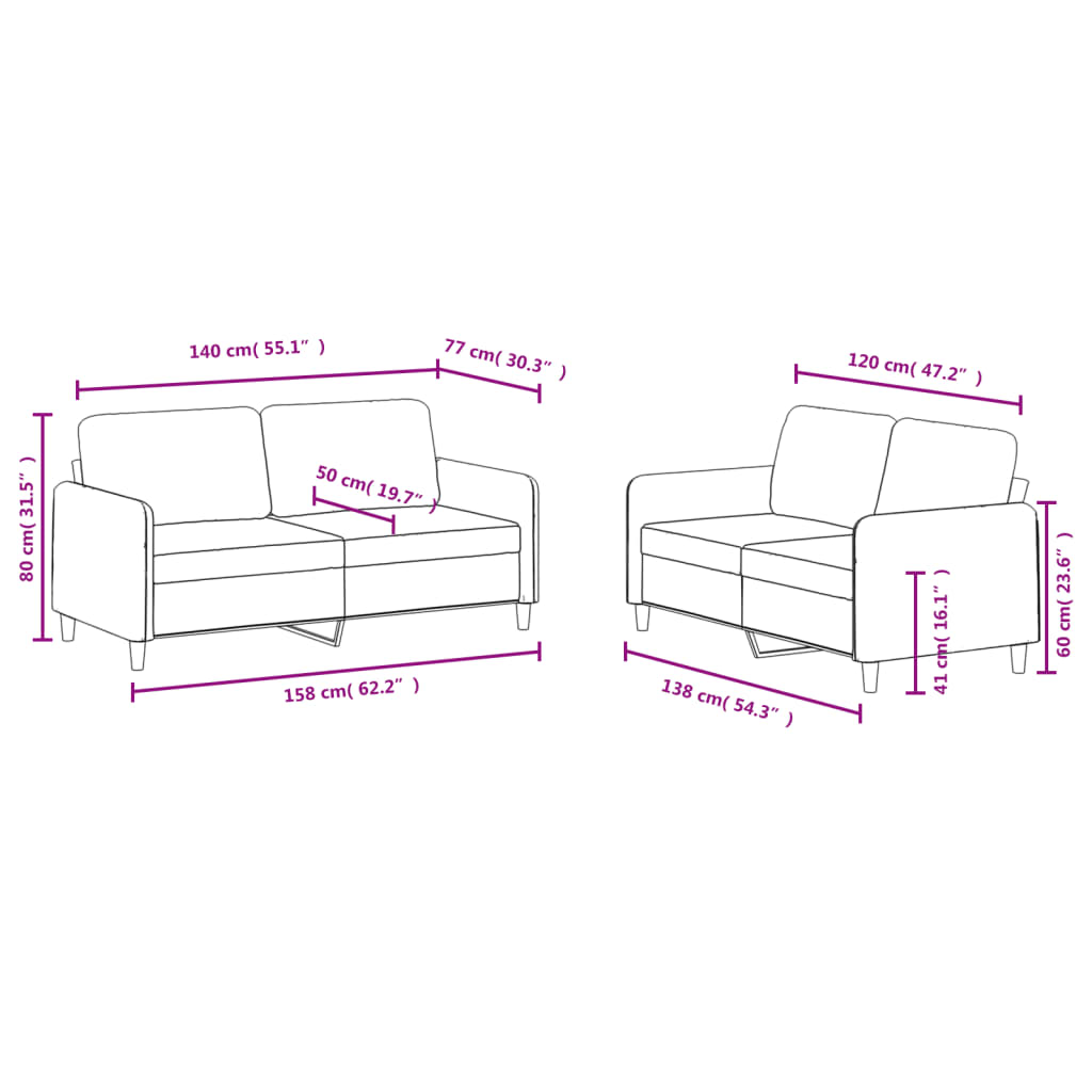 2-dijelni set sofa ružičasti baršunasti