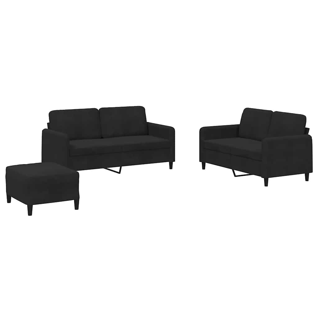 3-dijelni set sofa crni baršunasti