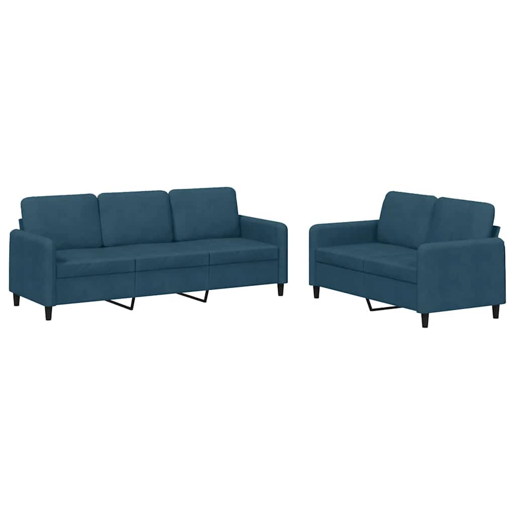 2-dijelni set sofa plavi baršunasti Plava