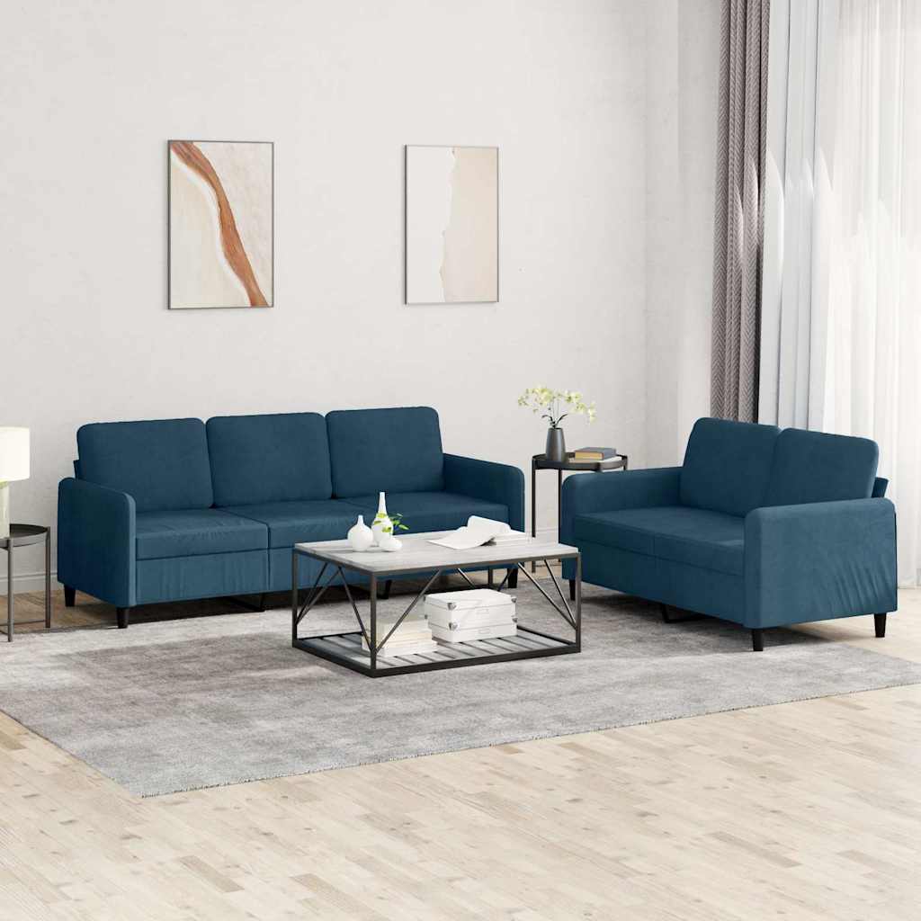 2-dijelni set sofa plavi baršunasti Plava
