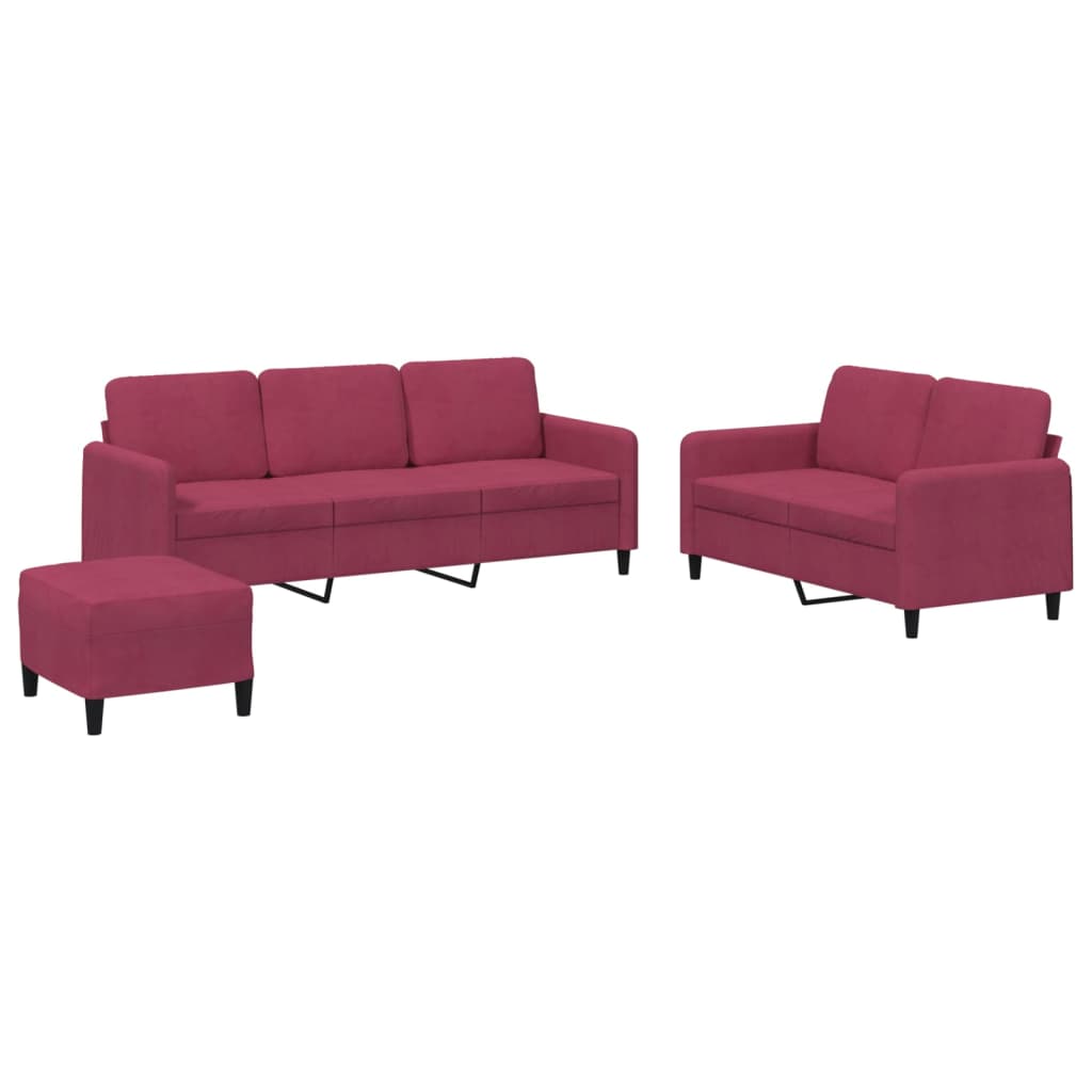 3-dijelni set sofa crvena boja vina baršunasti