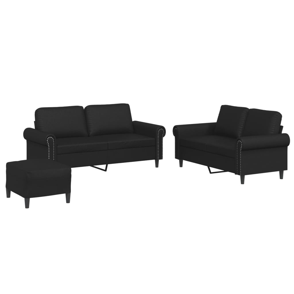 3-dijelni set sofa s jastucima crni od umjetne kože Crna