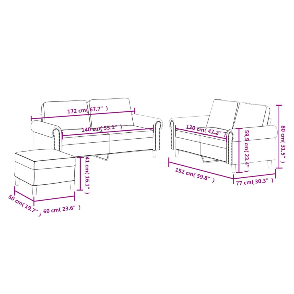 3-dijelni set sofa s jastucima crni od umjetne kože Crna