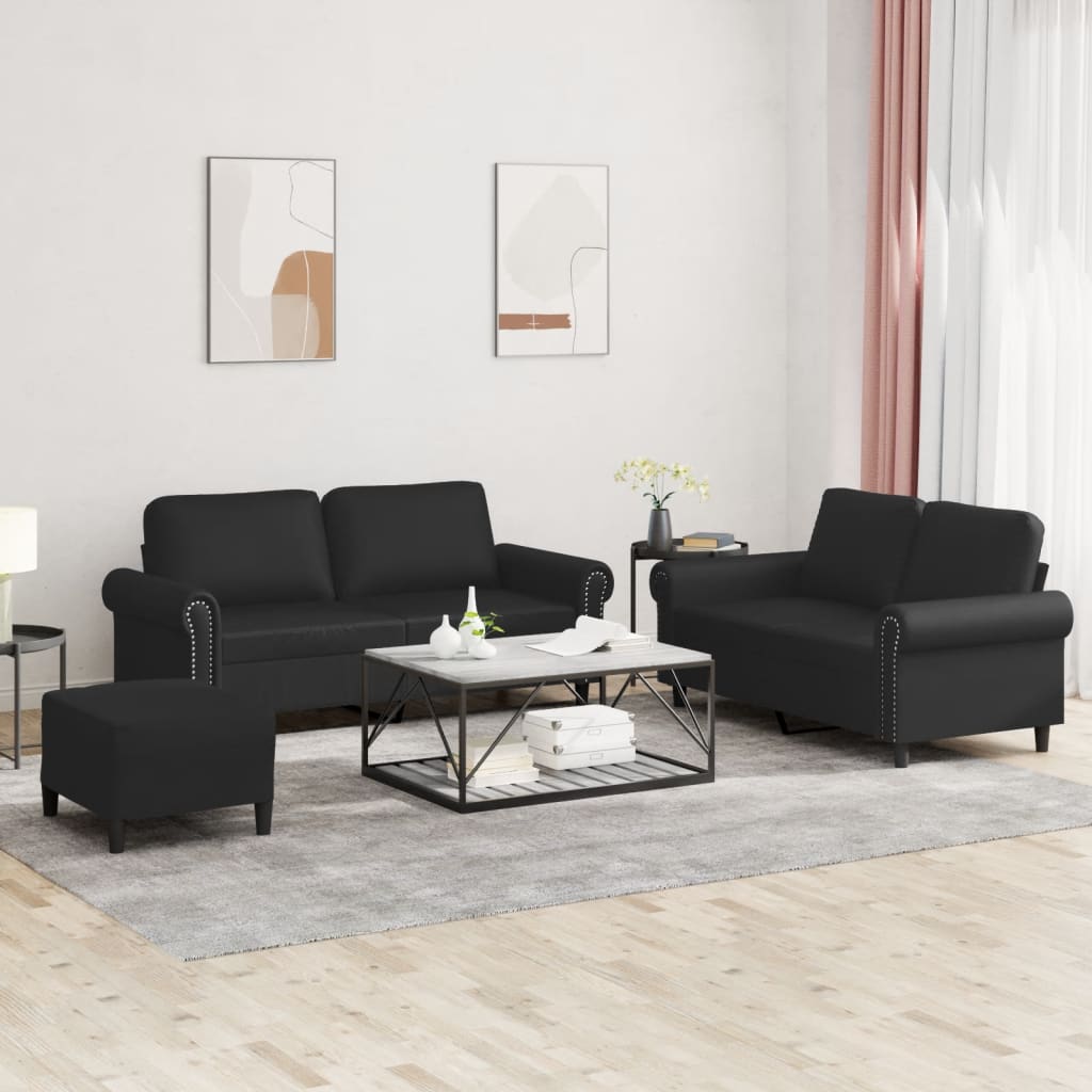 3-dijelni set sofa s jastucima crni od umjetne kože Crna