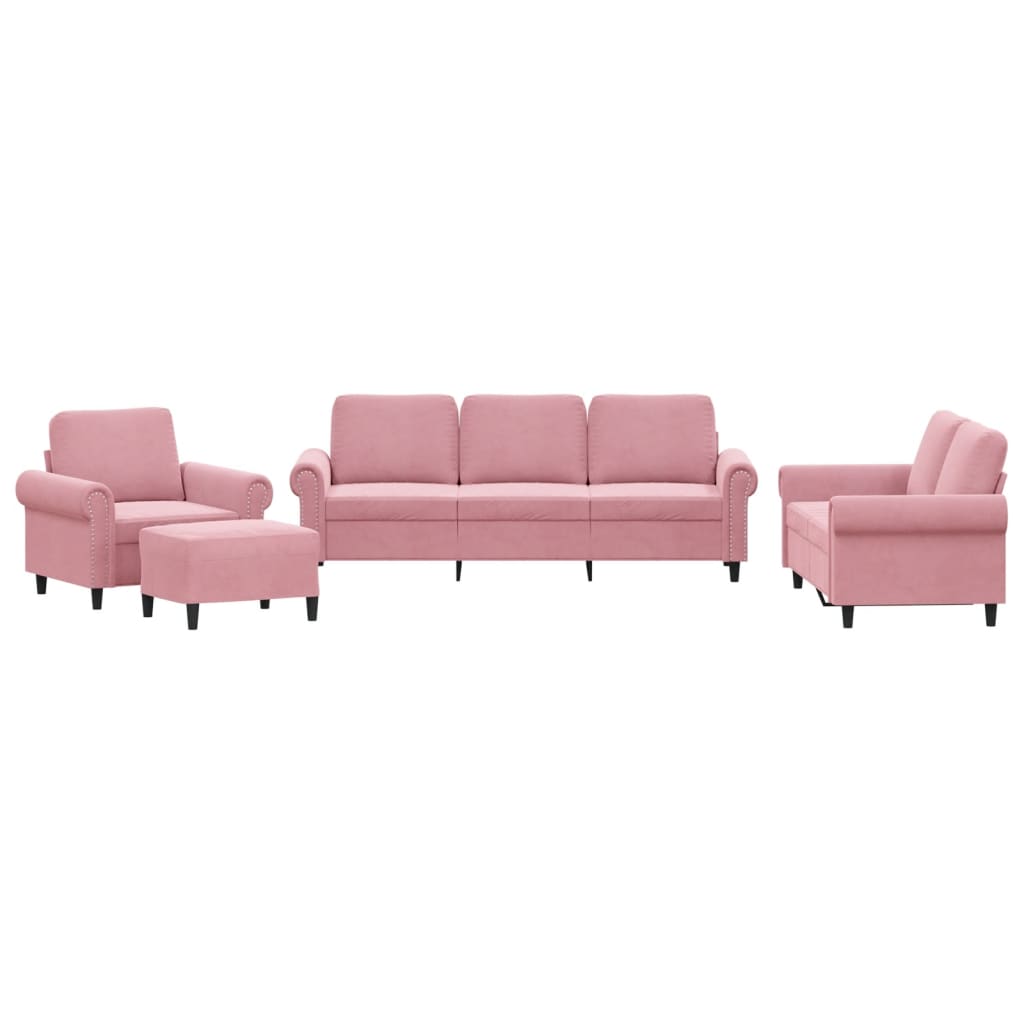 4-dijelni set sofa s jastucima ružičasti baršunasti