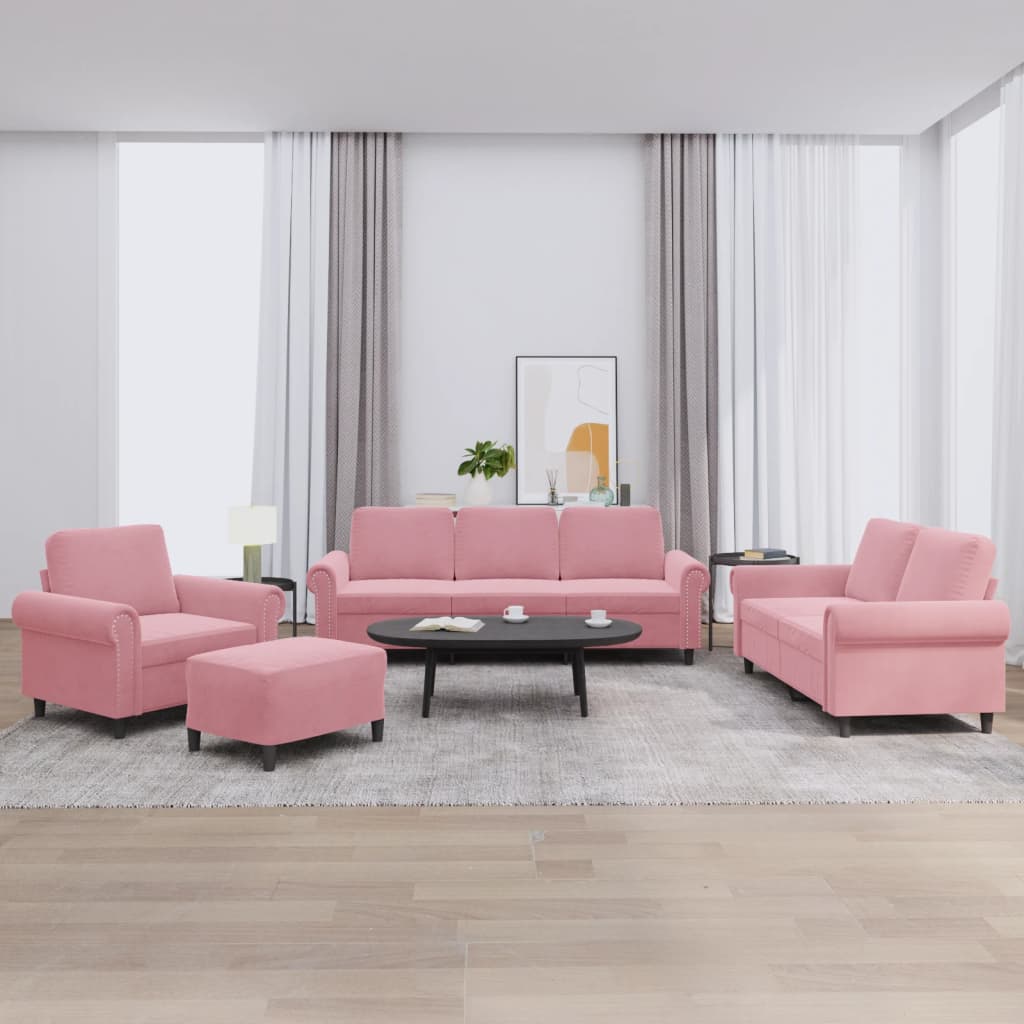 4-dijelni set sofa s jastucima ružičasti baršunasti