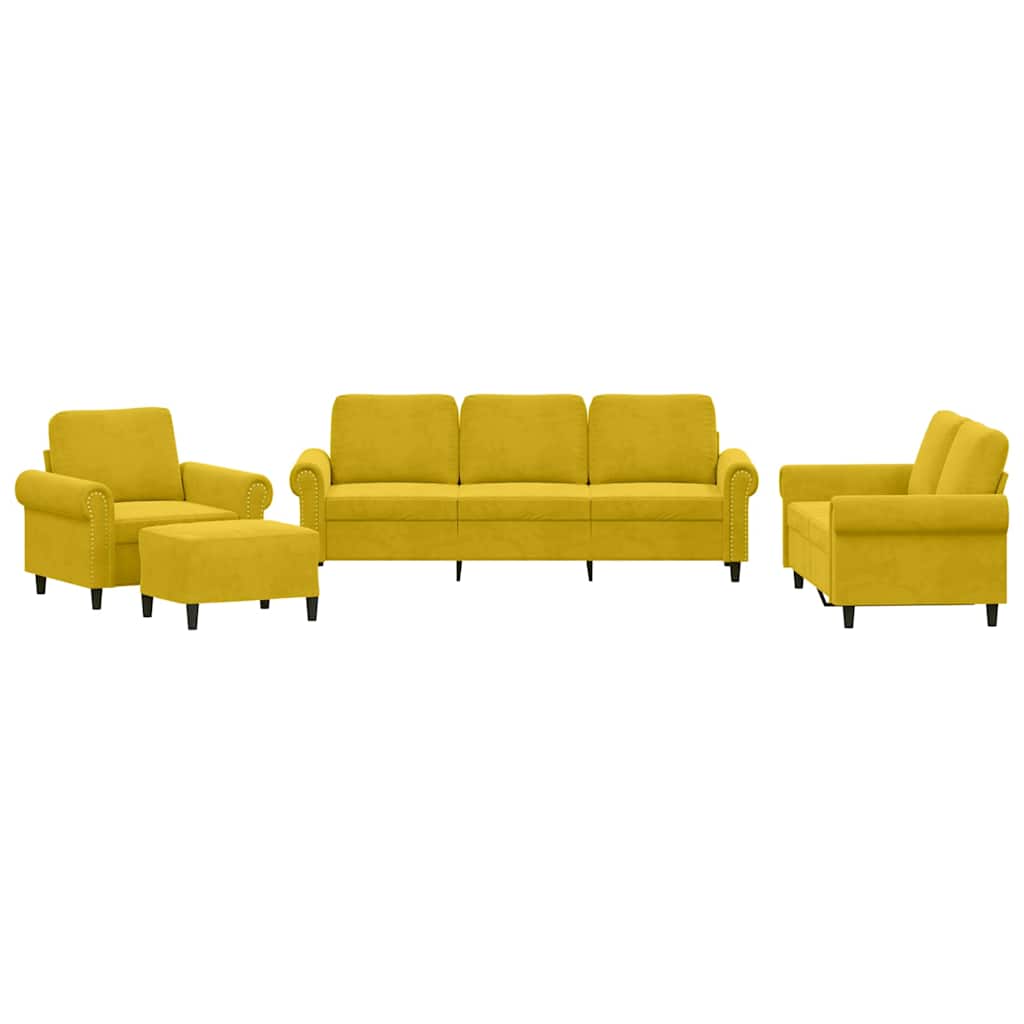 4-dijelni set sofa s jastucima žuti baršunasti Žuta