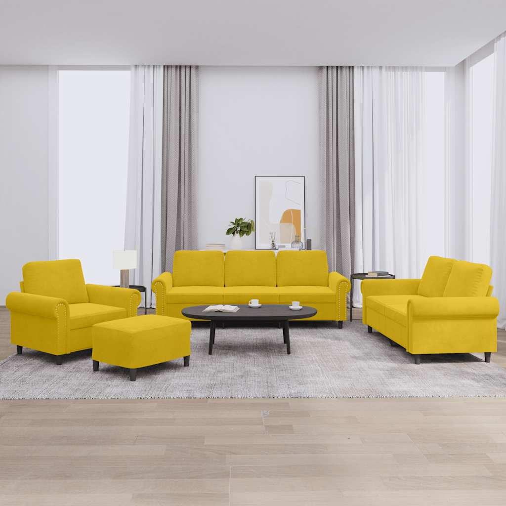 4-dijelni set sofa s jastucima žuti baršunasti Žuta